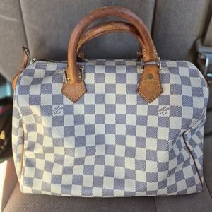 Louis Vuitton Checkered Gray and Beige Handbag Damier Azure Speedy30